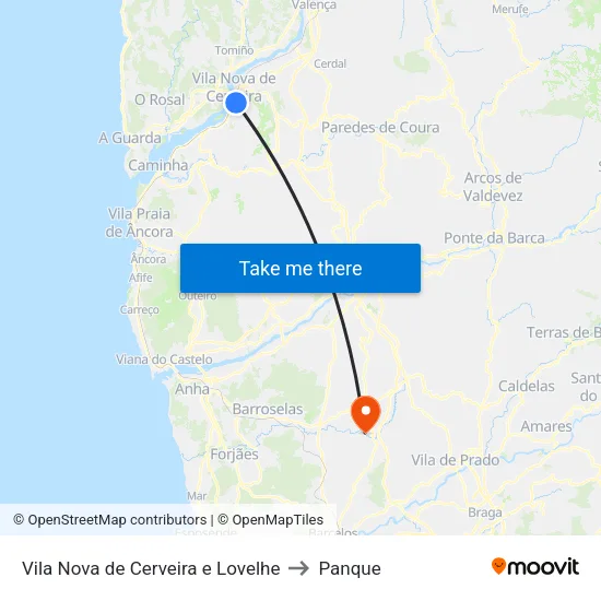 Vila Nova de Cerveira e Lovelhe to Panque map