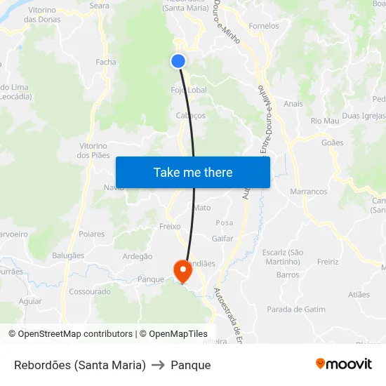 Rebordões (Santa Maria) to Panque map