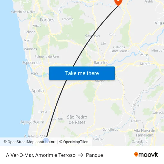 A Ver-O-Mar, Amorim e Terroso to Panque map