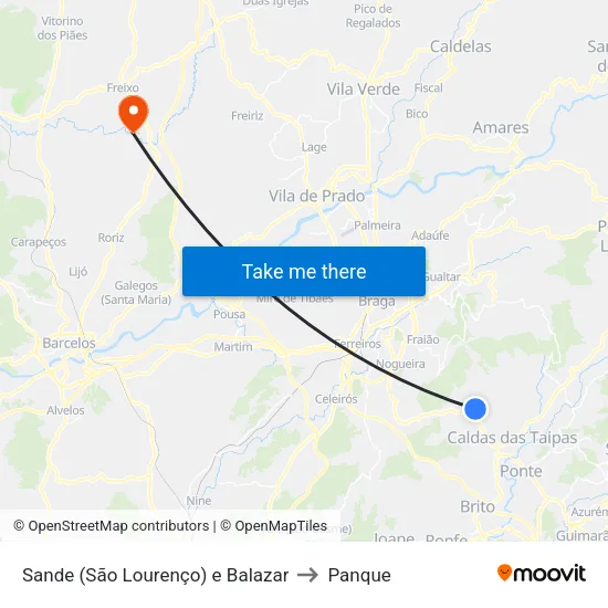 Sande (São Lourenço) e Balazar to Panque map