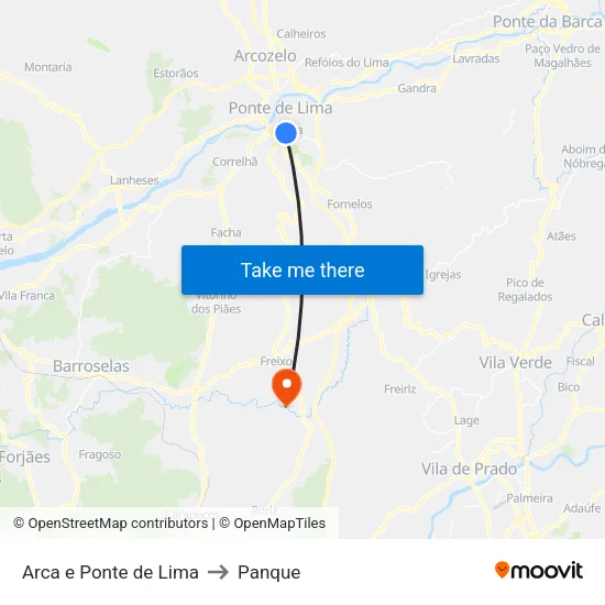 Arca e Ponte de Lima to Panque map