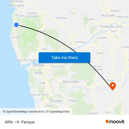 Afife to Panque map