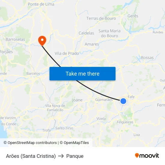Arões (Santa Cristina) to Panque map