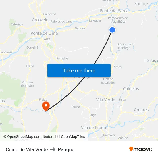 Cuide de Vila Verde to Panque map