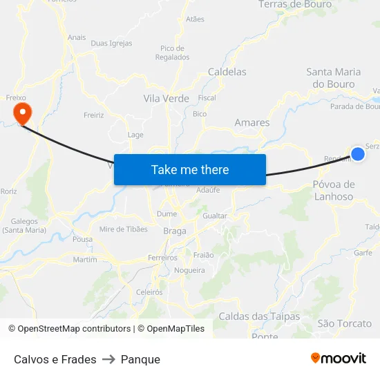 Calvos e Frades to Panque map