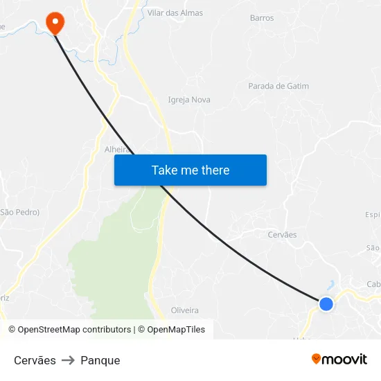 Cervães to Panque map