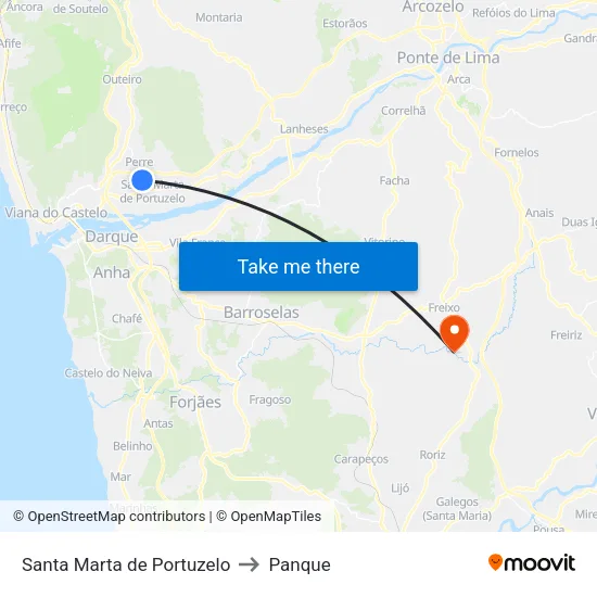 Santa Marta de Portuzelo to Panque map
