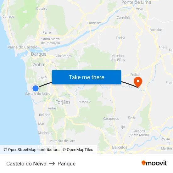 Castelo do Neiva to Panque map