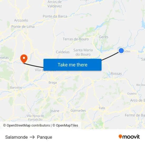 Salamonde to Panque map