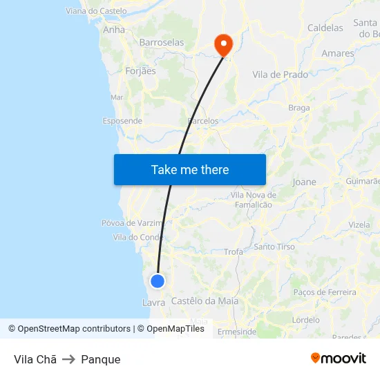 Vila Chã to Panque map