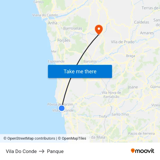 Vila Do Conde to Panque map