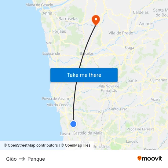 Gião to Panque map