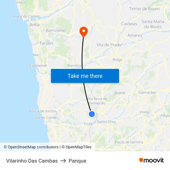 Vilarinho Das Cambas to Panque map
