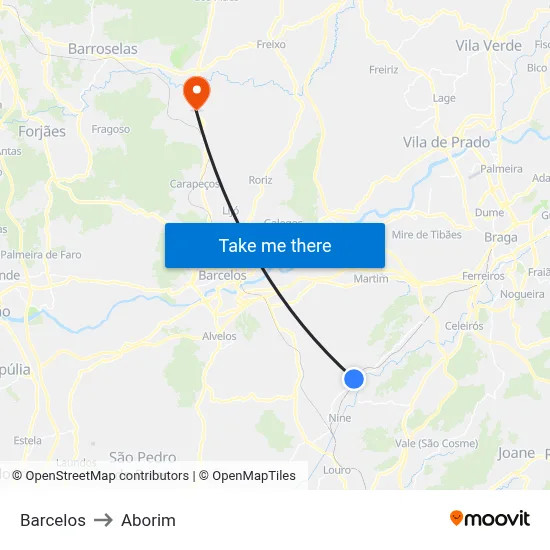 Barcelos to Aborim map