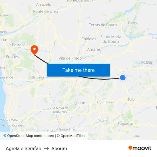 Agrela e Serafão to Aborim map