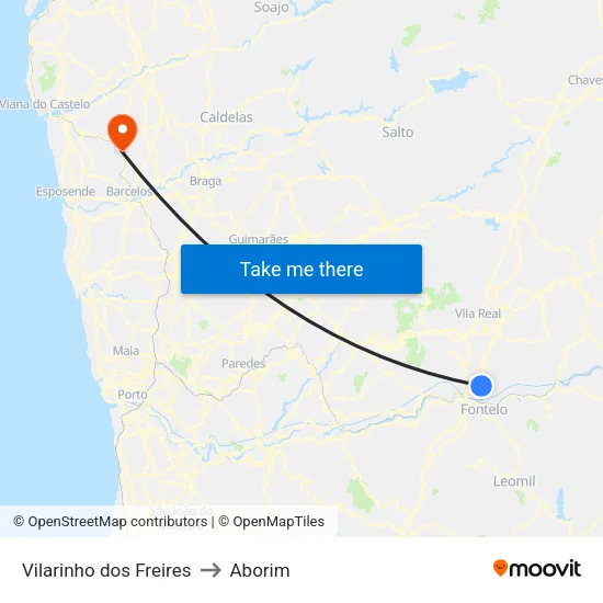 Vilarinho dos Freires to Aborim map