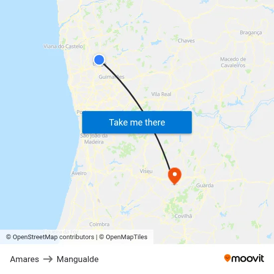 Amares to Mangualde map