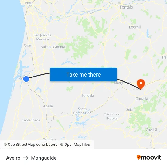 Aveiro to Mangualde map
