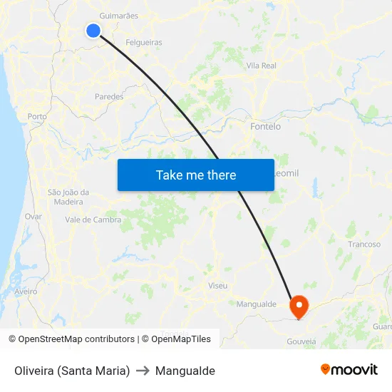 Oliveira (Santa Maria) to Mangualde map