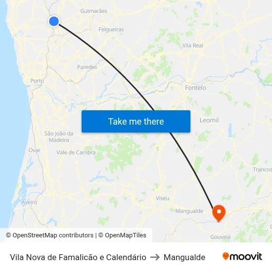 Vila Nova de Famalicão e Calendário to Mangualde map