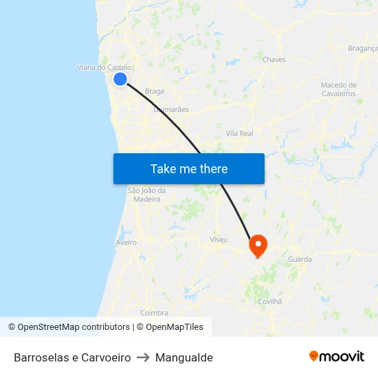 Barroselas e Carvoeiro to Mangualde map