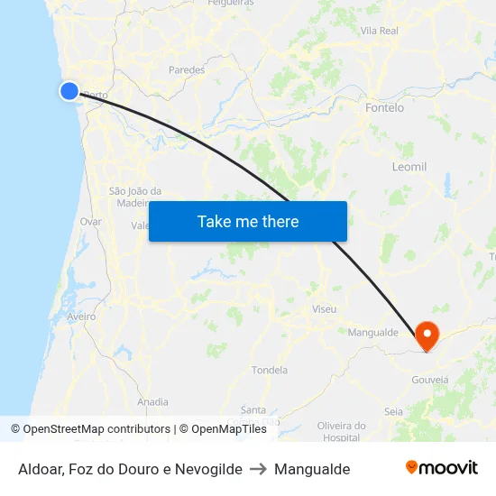 Aldoar, Foz do Douro e Nevogilde to Mangualde map