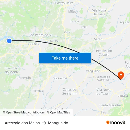 Arcozelo das Maias to Mangualde map