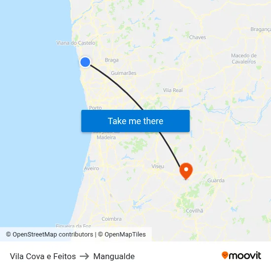 Vila Cova e Feitos to Mangualde map