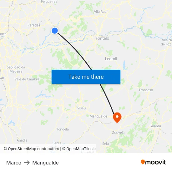 Marco to Mangualde map
