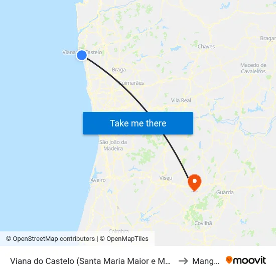 Viana do Castelo (Santa Maria Maior e Monserrate) e Meadela to Mangualde map