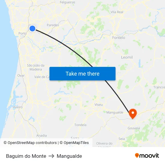 Baguim do Monte to Mangualde map