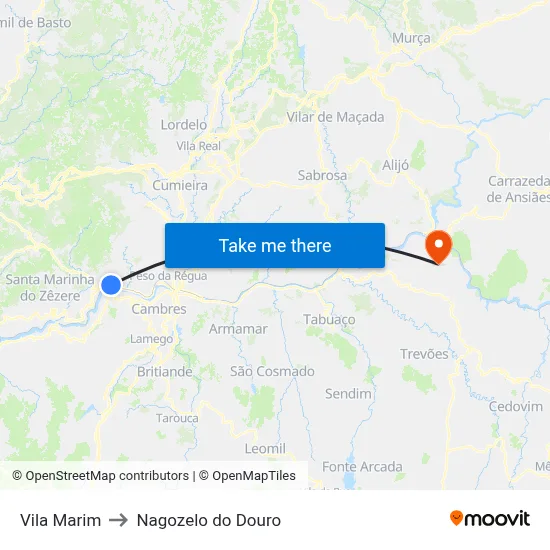 Vila Marim to Nagozelo do Douro map