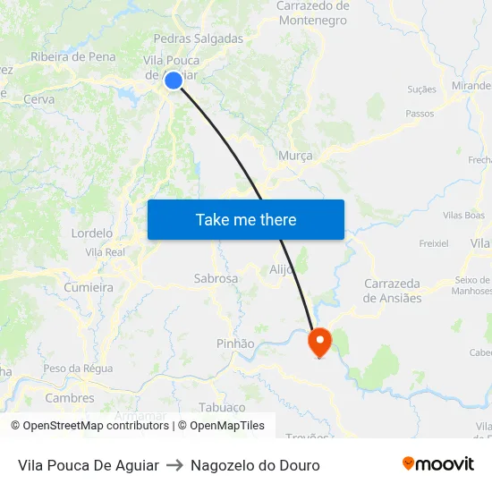 Vila Pouca De Aguiar to Nagozelo do Douro map