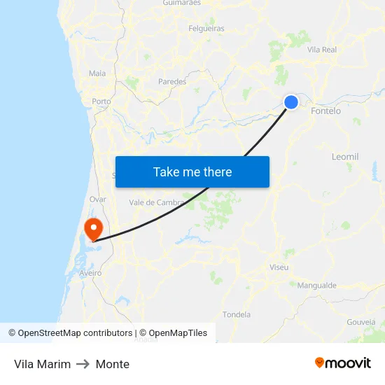Vila Marim to Monte map