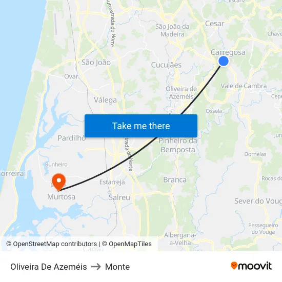 Oliveira De Azeméis to Monte map