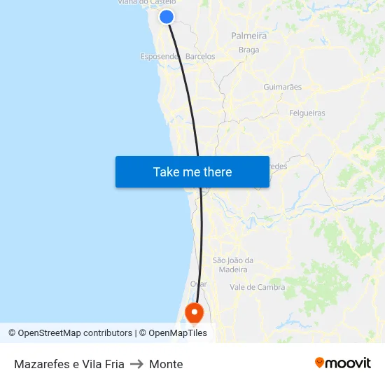 Mazarefes e Vila Fria to Monte map