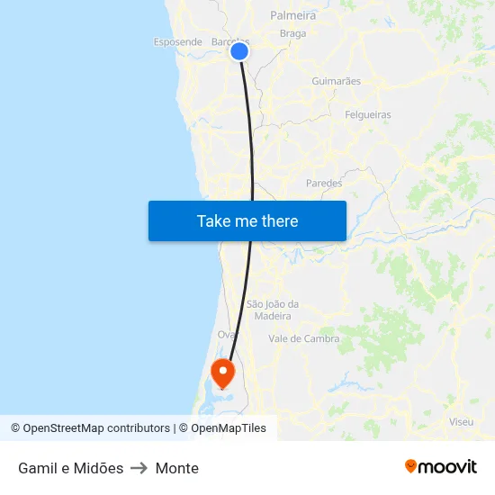 Gamil e Midões to Monte map