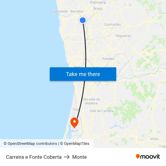 Carreira e Fonte Coberta to Monte map
