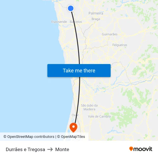 Durrães e Tregosa to Monte map