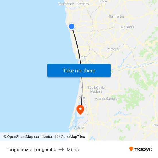 Touguinha e Touguinhó to Monte map