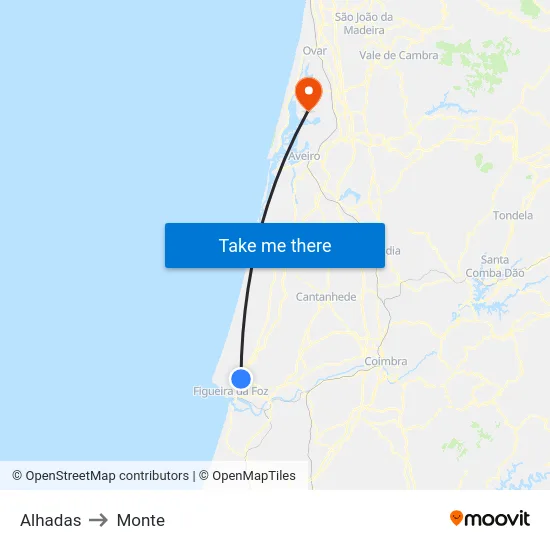 Alhadas to Monte map