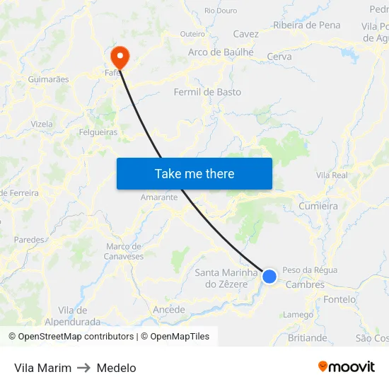 Vila Marim to Medelo map