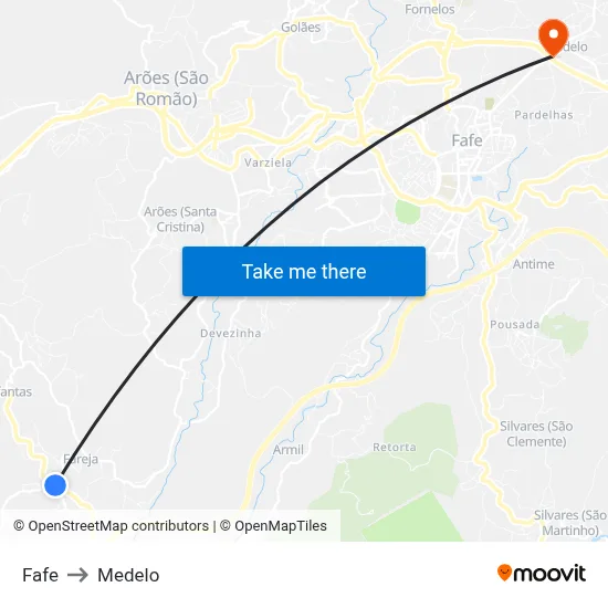 Fafe to Medelo map