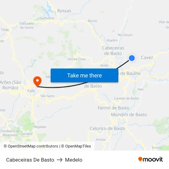 Cabeceiras De Basto to Medelo map
