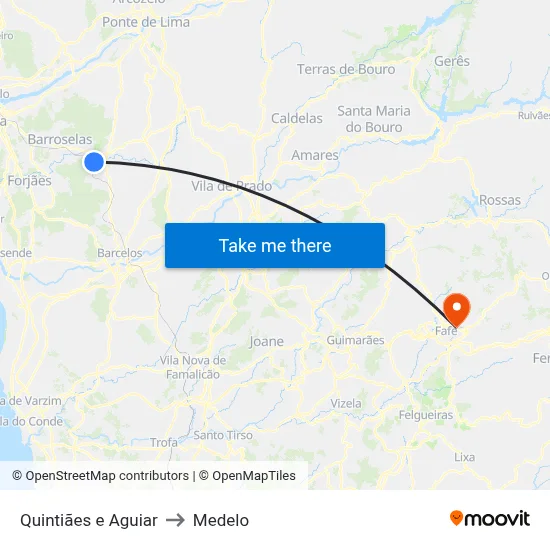Quintiães e Aguiar to Medelo map