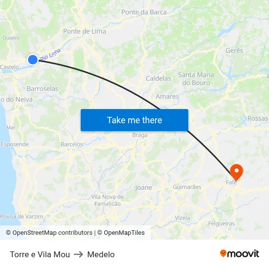 Torre e Vila Mou to Medelo map