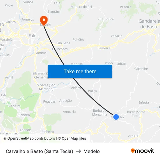 Carvalho e Basto (Santa Tecla) to Medelo map