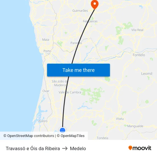 Travassô e Óis da Ribeira to Medelo map