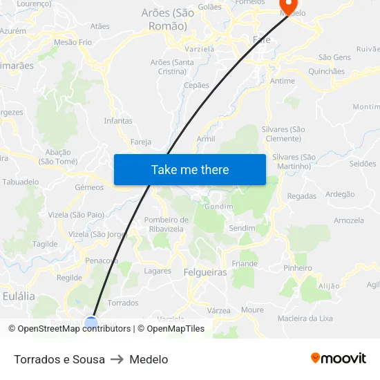 Torrados e Sousa to Medelo map