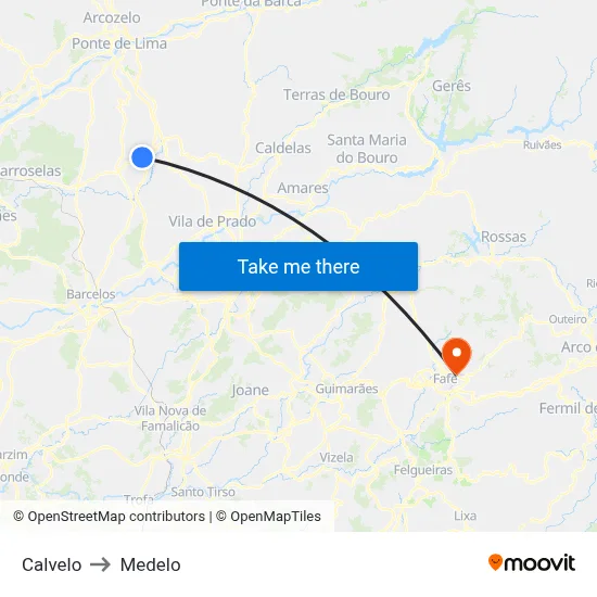 Calvelo to Medelo map